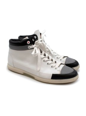 Prada Sport White Leather Lace Up High Top Trainers