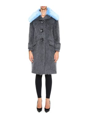Prada Alpaca And Faux Fur Coat in Grey