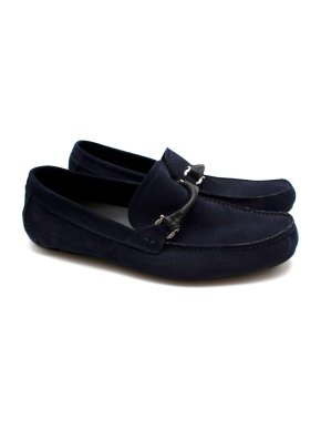 Ferragamo Navy Suede Driving Shoes