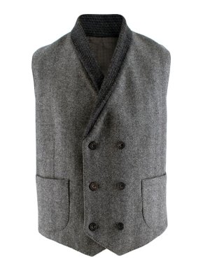 Hardy Amies Grey Chevron Wool Blend Buttoned Waistcoat
