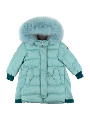 Moncler Turquoise Fur-Hooded Padded Kids Jacket