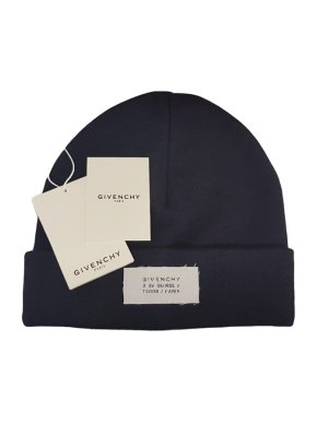 Givenchy navy patch logo wool blend beanie hat