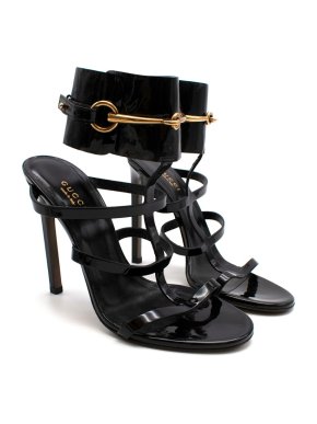 Gucci Black Patent Ursula Horsebit Stiletto Sandals
