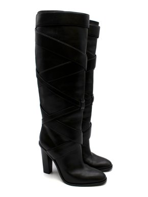 Saint Laurent Black Wraparound Leather Boots