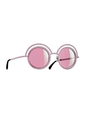 Chanel Round Faux Pearl Embellished Pink Sunglasses