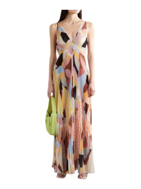 Self Portrait Pastel Geo Print Pleated Maxi Dress