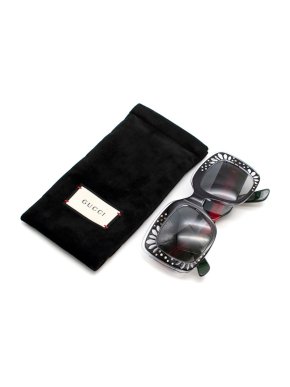 Gucci Square Crystal Embellished Oversized Web Sunglasses