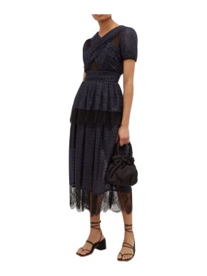 Self Portrait Navy Tiered Metallic Coupe Dress