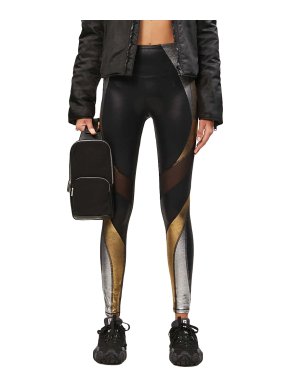 Good American gold & silver metallic panel black leggings