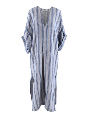 Three Graces Blue Striped Linen/Cotton Blend Kaftan