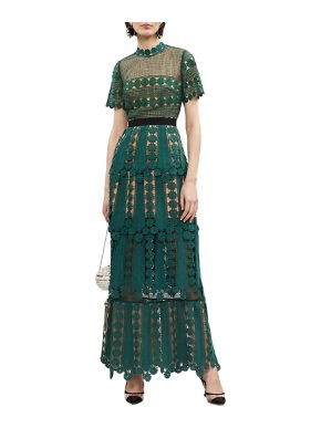 Self Portrait Green Teardrop lace maxi dress