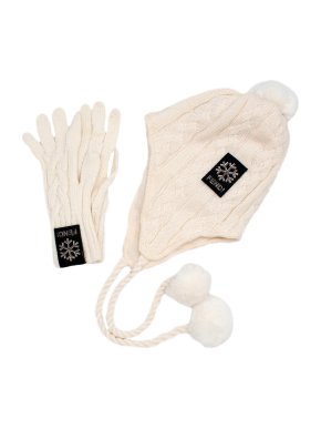 Fendi Cream Cable Knit Wool Hat & Gloves Set