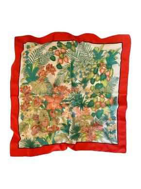 Christian Dior red trim floral silk scarf