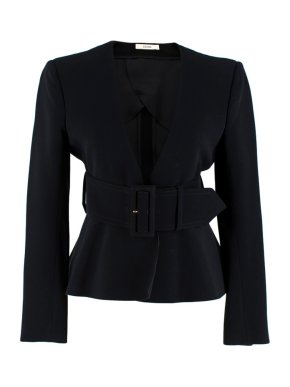 Celine Black Tailored Peplum Belted Jacket