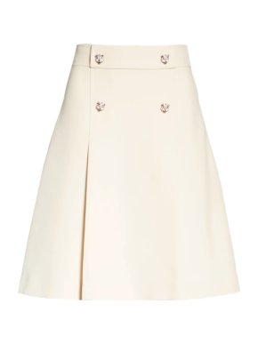 Gucci Cream A-Line Wool & Silk Tiger Button Skirt