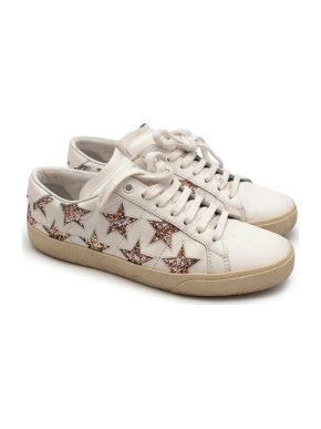 Saint Laurent Court Classic White Glitter Star Trainers