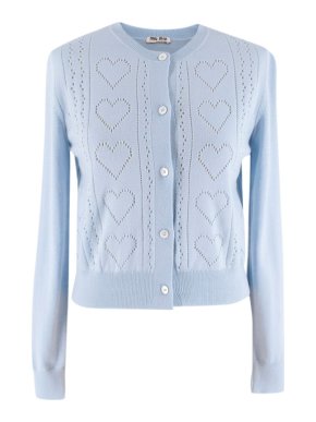 Miu Miu Light Blue Pointelle-knit Wool Cardigan