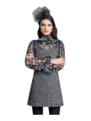 Dolce & Gabbana Chevron Tweed & Silk Printed Chiffon Mini Dress