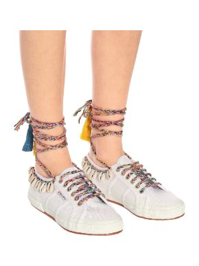 Alanui X Superga White Cotton Canvas Ankle-Tie Trainers