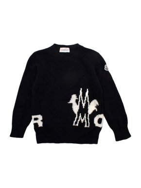 Moncler Black Virgin Wool Knitted Logo Jumper