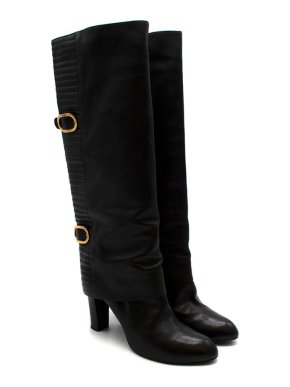 Sergio Rossi Black Leather Heeled Knee Boots