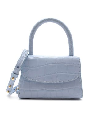 By Far Baby Blue Leather Mini Croc-Effect Handle Tote