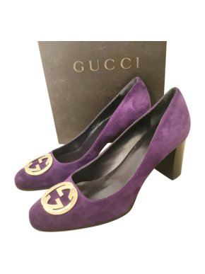 Gucci Purple Suede Block Heel Pumps