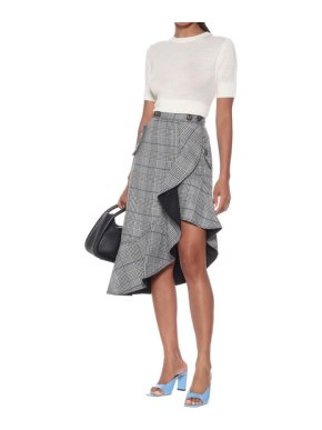 Self Portrait Check Flounced Midi Skirt