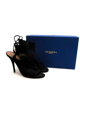 Aquazzura Black Suede Open Toe Cut-Out Sandals