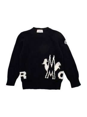 Moncler Kids Black Wool Embroidered Sweater