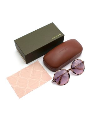 Longchamp Pink Tortoise Shell Circle Framed Sunglasses