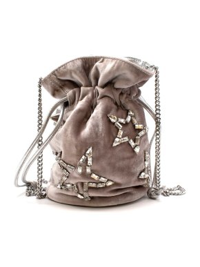Emm Kuo Silver Velvet Bucket Bag With Swarovski Stars