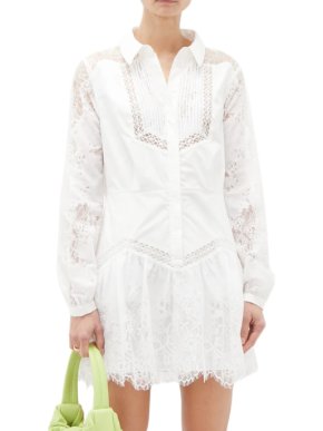 Self Portrait White Lace Panel Shirt Dress