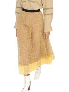 Self Portrait Yellow & Nude Polka Dot Midi Skirt