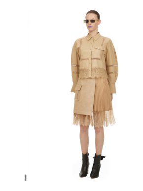 Self Portrait Beige Cotton Poplin Lace Trim Shirt