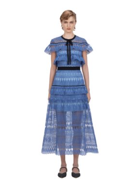 Self Portrait Blue Daphne Teardrop Guipure Midi Dress