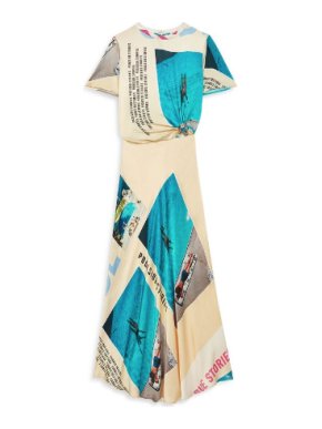 Maje Photographic Print Satin A-Line Maxi Dress