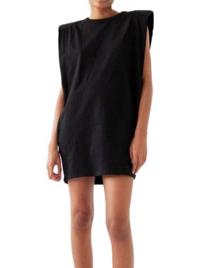 The Frankie Shop Tina Padded Shoulder Muscle Dress Black