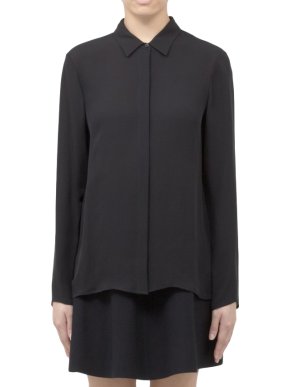 Theory Black Simra Silk Pleated Shirt
