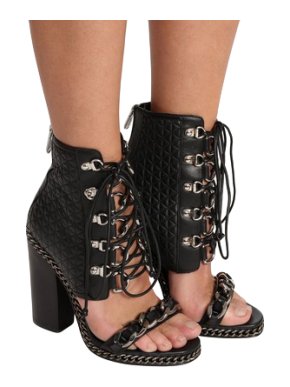 Balmain black quilted leather laced sandal boots
