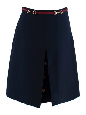 Gucci Horsebit Web Stripe Navy Button Detail Skirt