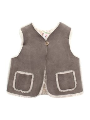 Bonpoint Grey Leather Shearling Buttoned Vest