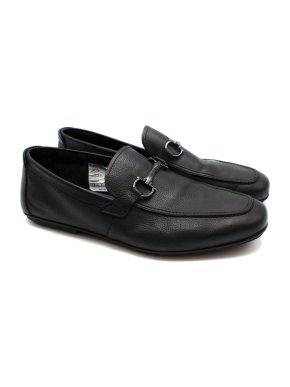Ferragamo Black Textured Leather Gancini Loafers