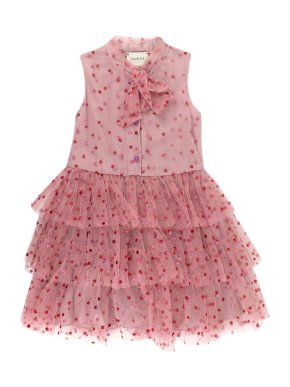 Gucci Kids-girls Glittered Polka Dots Stretch Tulle Dress