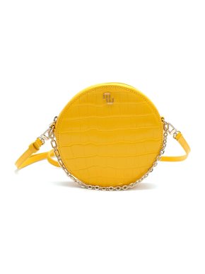 Maje Leather Yellow Round Crocodile-Effect Bag