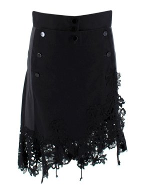 Sacai Black Sailor Button Asymmetric Lace Applique Skirt