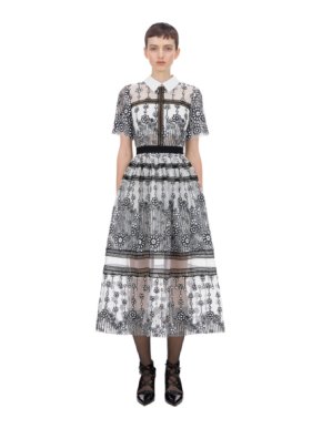 Self Portrait White Daisy Sequin Mesh Midi Dress