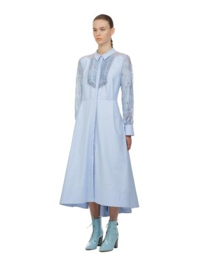 Self Portrait Blue Lace Panel Midi Shirt Dress