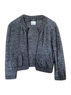 Chanel Grey Cashmere & Silk CC Embroidered Cardigan