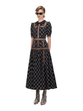 Self Portrait Window Pane Check Midi Dress